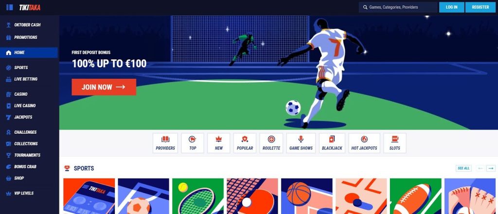 Tikitaka sports and casino hybrid in Canada Casinos scene with football-themed bonuses and live betting options.